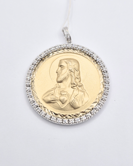 14K Sacred Heart Diamond Medallion