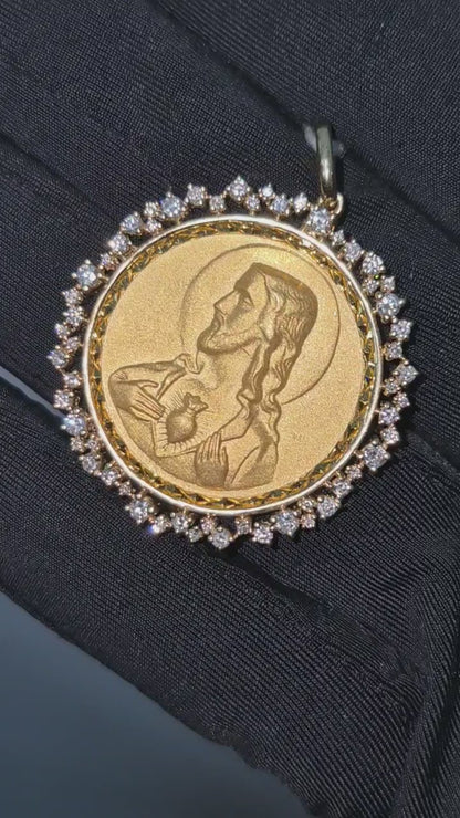 14K Sacred Heart Diamond Medallion
