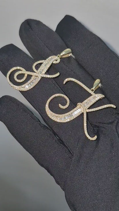 14K Initial Diamond Pendant (J)
