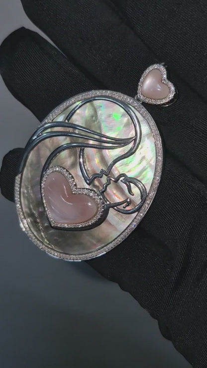 14K Mother of Pearl Diamond Cameo