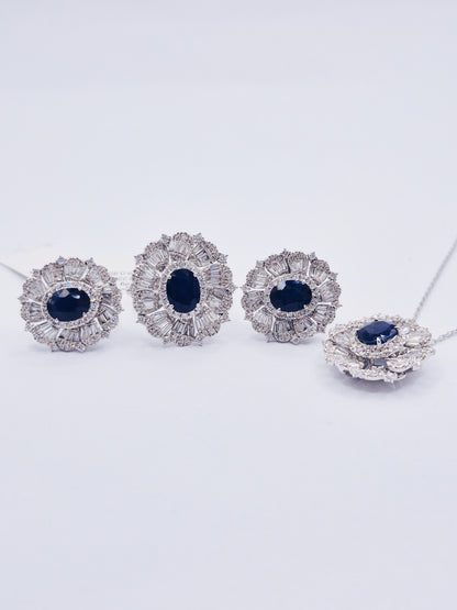 14K Diamond Set & Blue Sapphire Set
