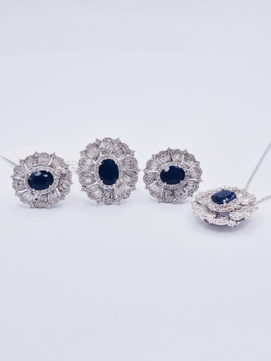 14K Diamond Set & Blue Sapphire Set
