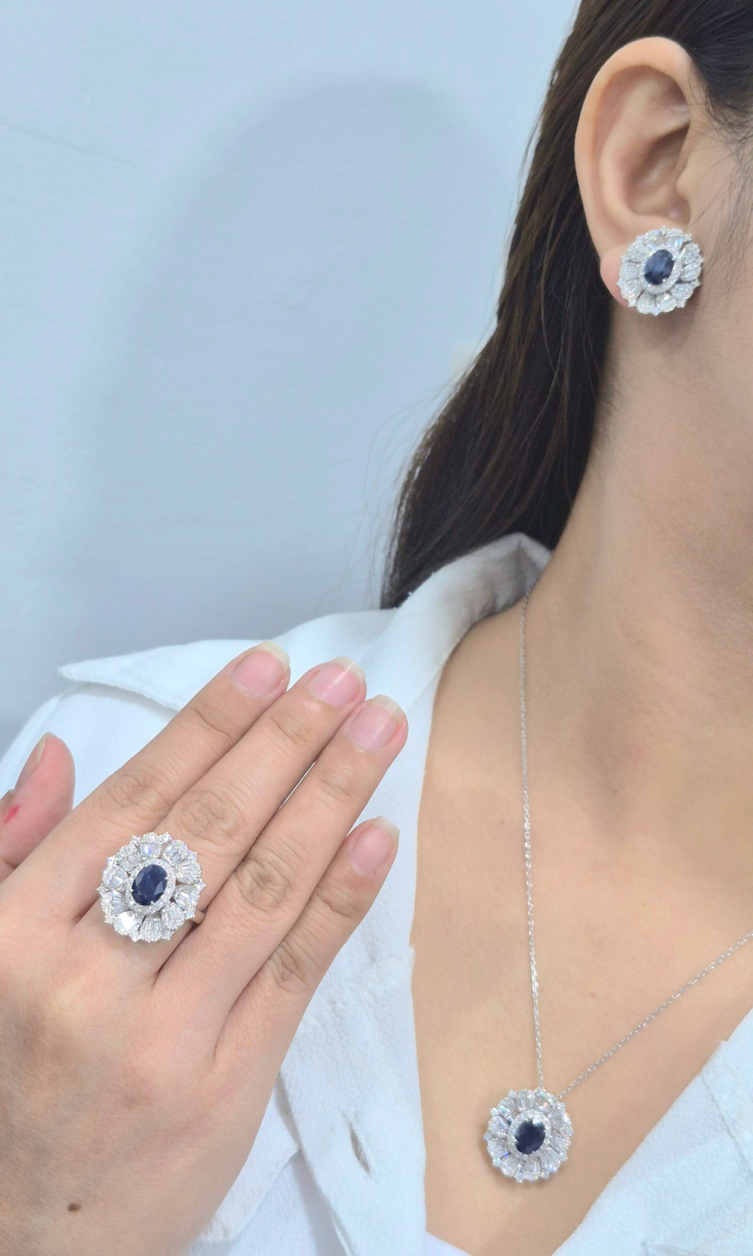 14K Diamond Set & Blue Sapphire Set