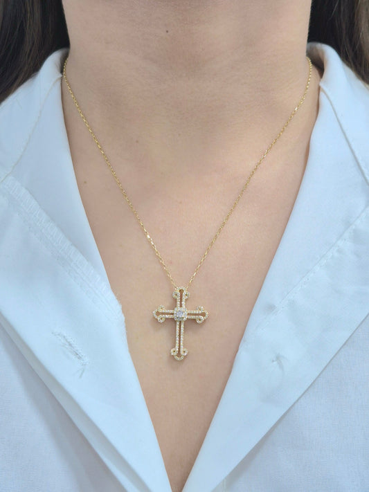 14K Cross Diamond Necklace