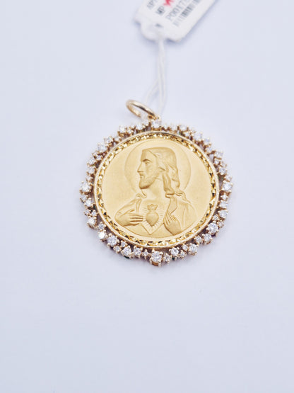 14K Sacred Heart Diamond Medallion