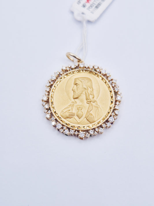 14K Sacred Heart Diamond Medallion