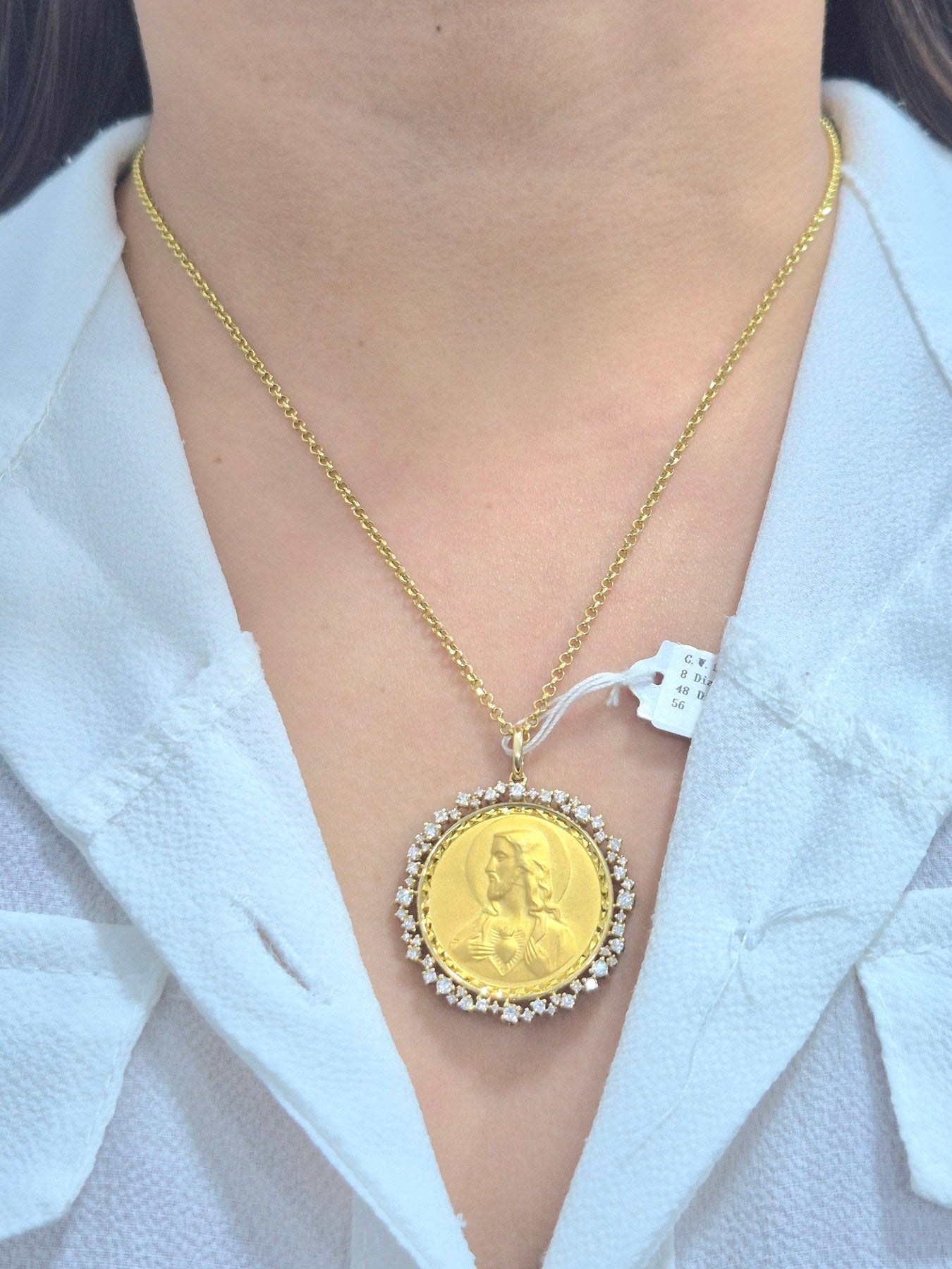 14K Sacred Heart Diamond Medallion