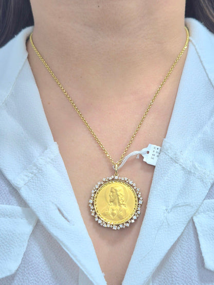 14K Sacred Heart Diamond Medallion