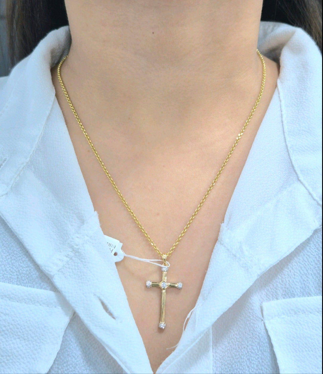 14K Cross Diamond Pendant