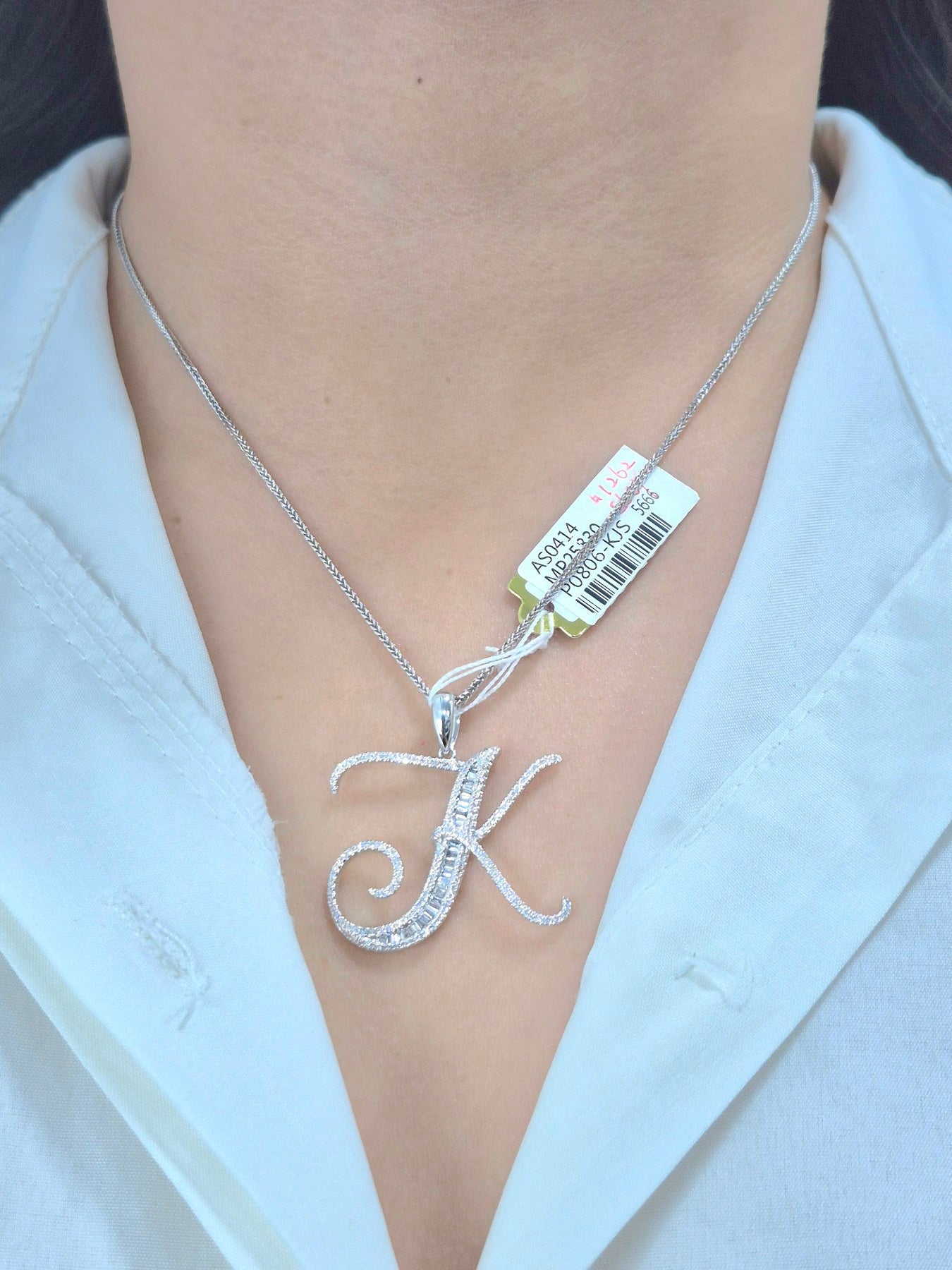 14K Initial Diamond Pendant (K)