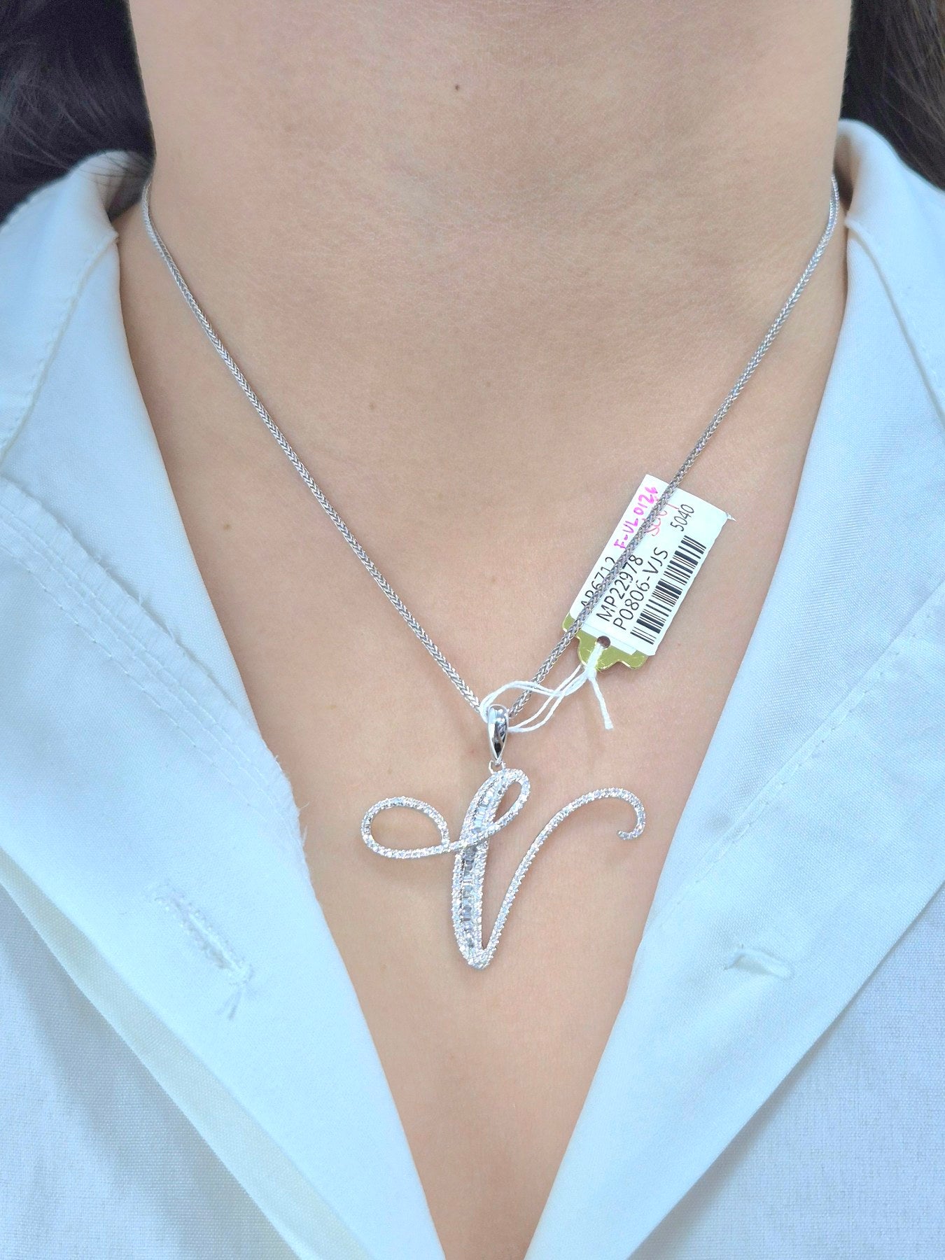 14K Initial Diamond Pendant (V)