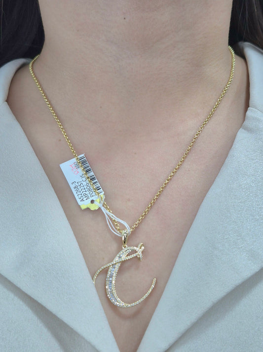 14K Initial Diamond Pendant (C)