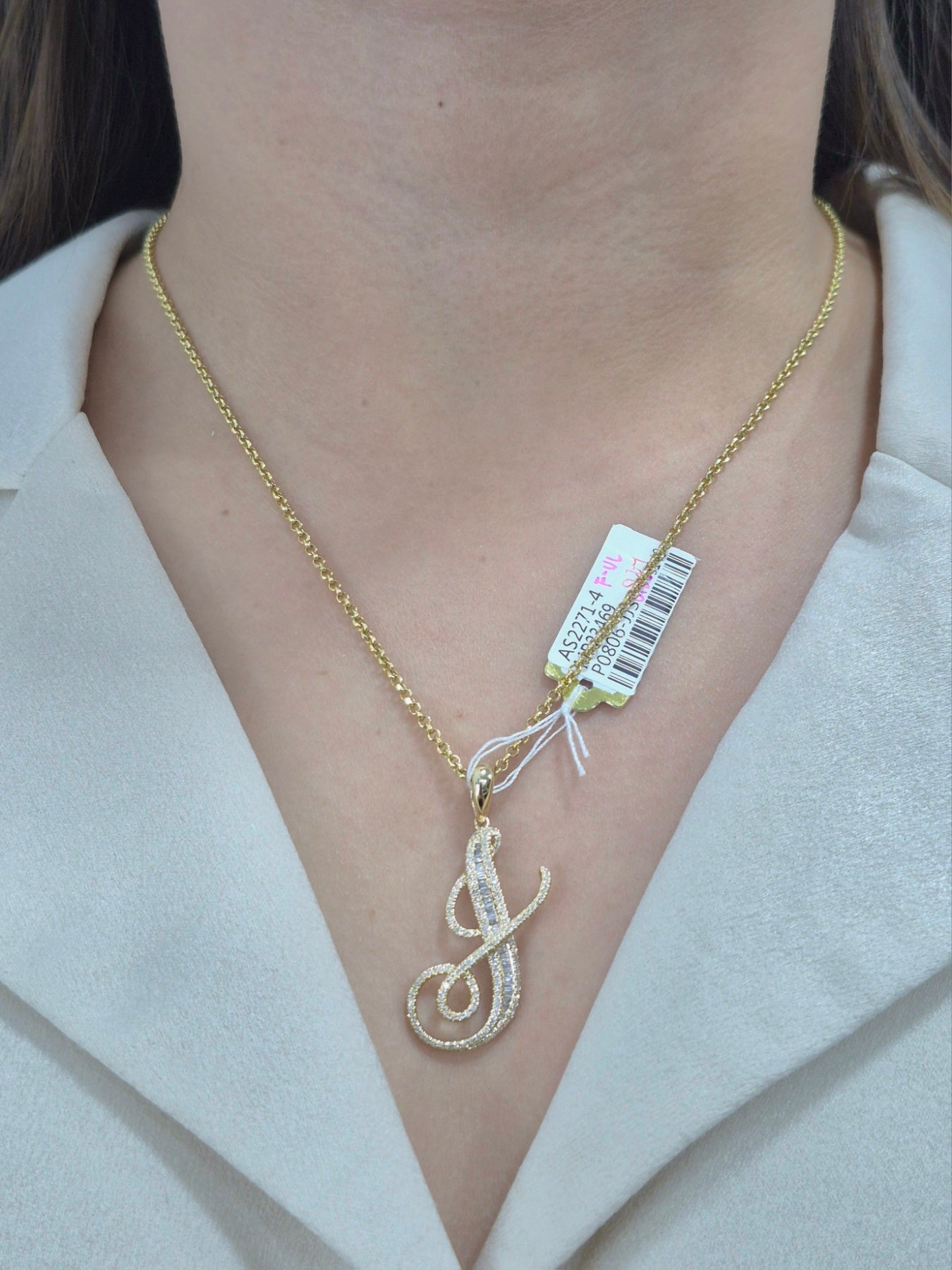 14K Initial Diamond Pendant (J)