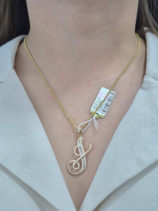 14K Initial Diamond Pendant (J)