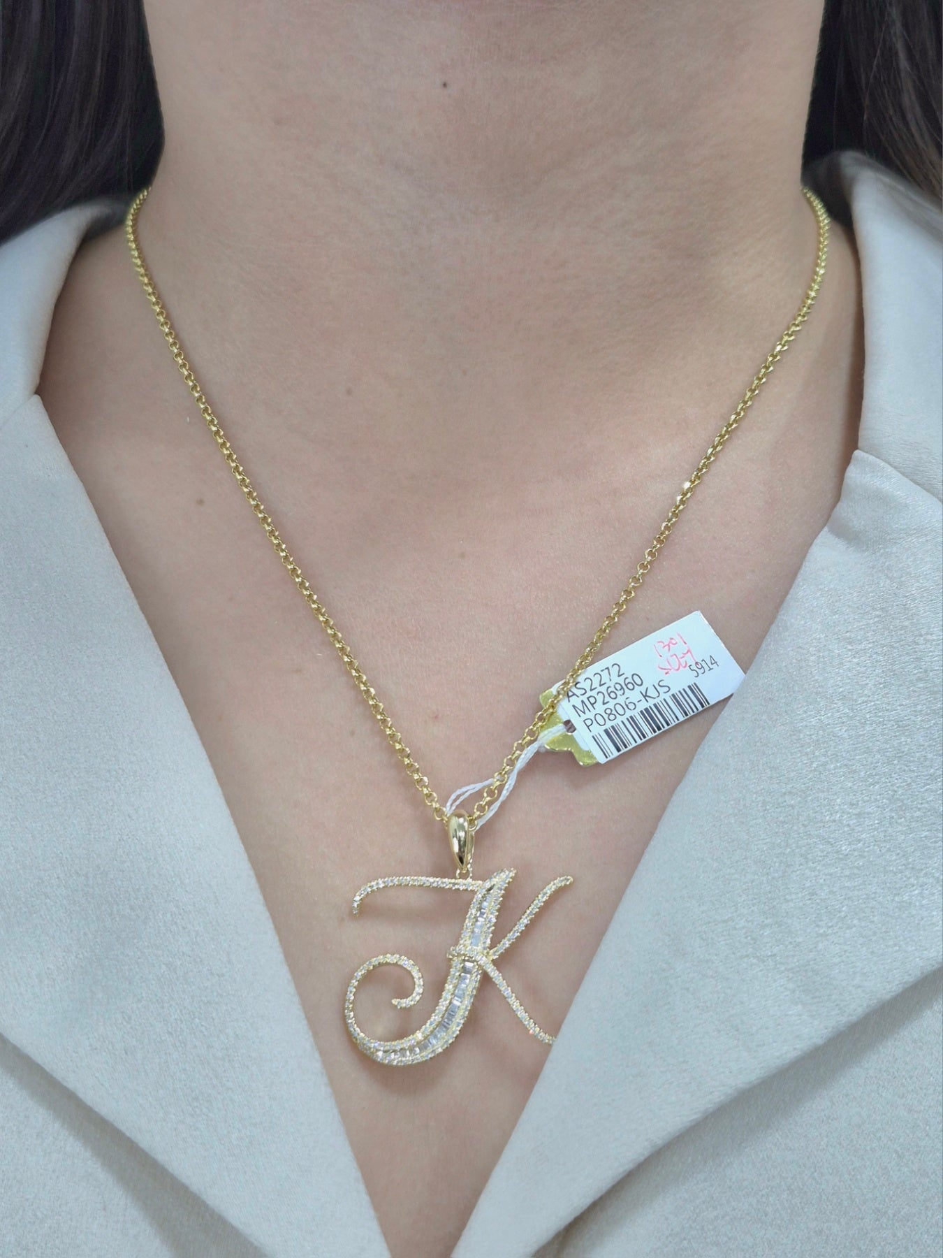 14K Initial Diamond Pendant (K)