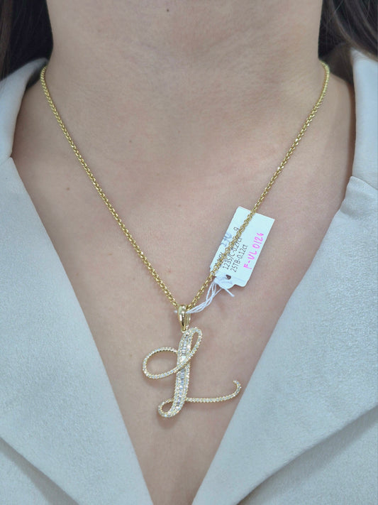 14K Initial Diamond Pendant (L)