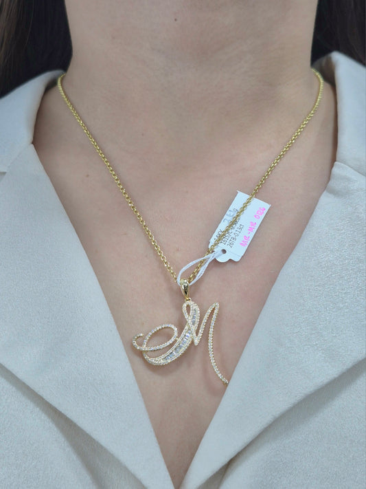 14K Initial Diamond Pendant (M)