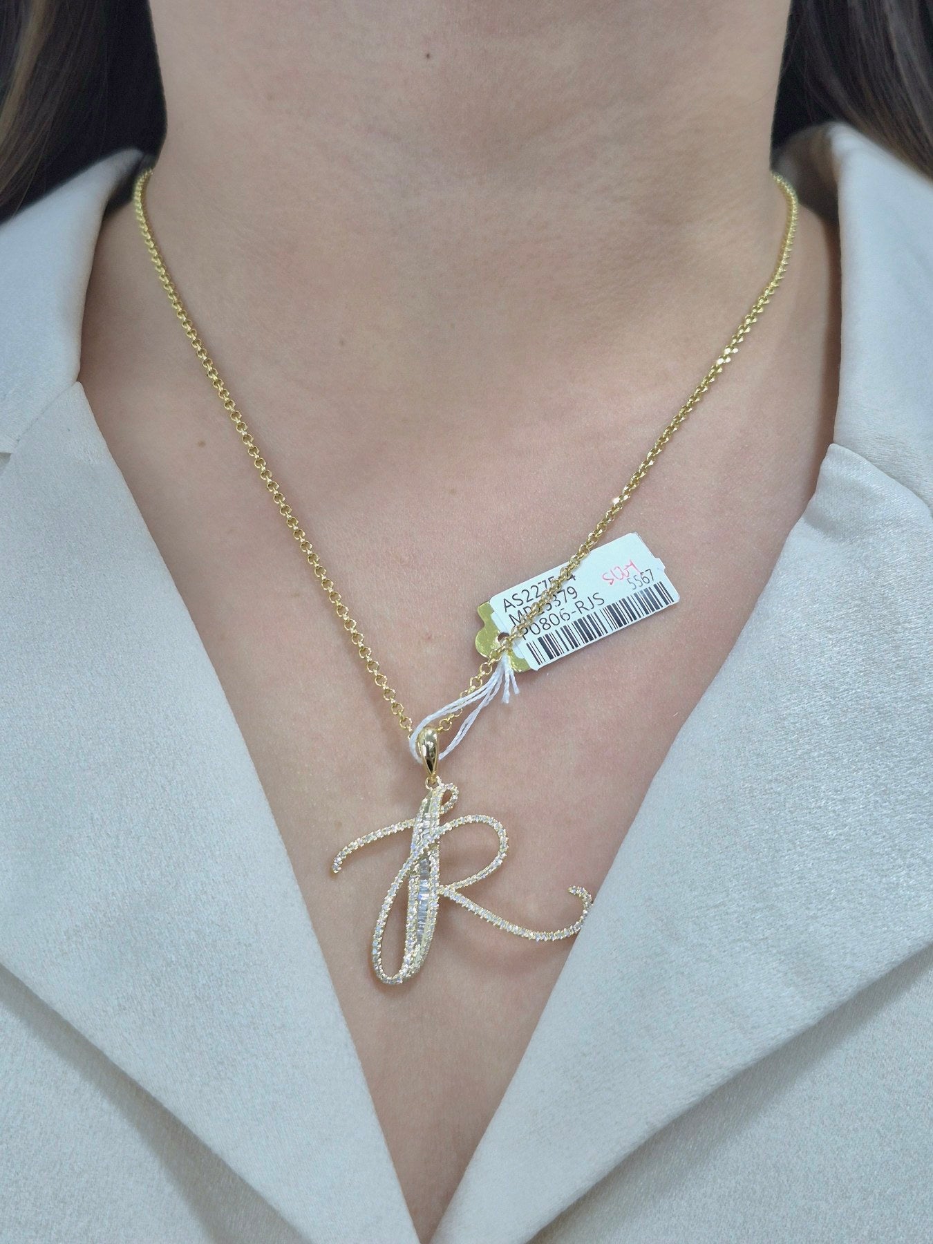 14K Initial Diamond Pendant (R)